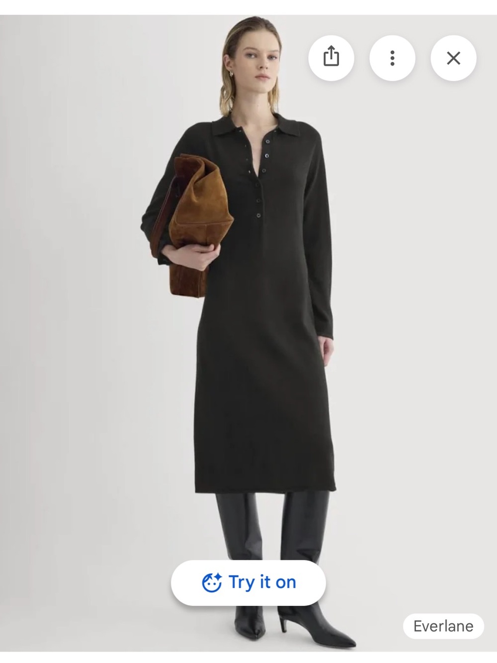 Everlane Black Cashmere Polo Midi Dress